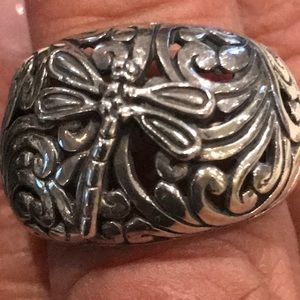 .925 Sterling silver dragonfly ring with filigree